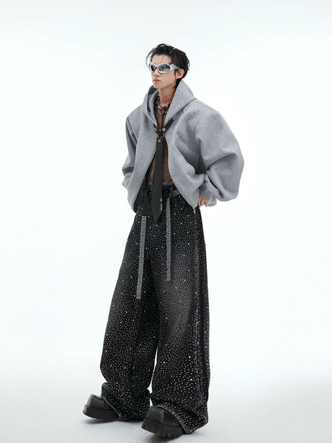 ARGUE 燙鑽 可拆卸領帶 設計 連帽 #外套