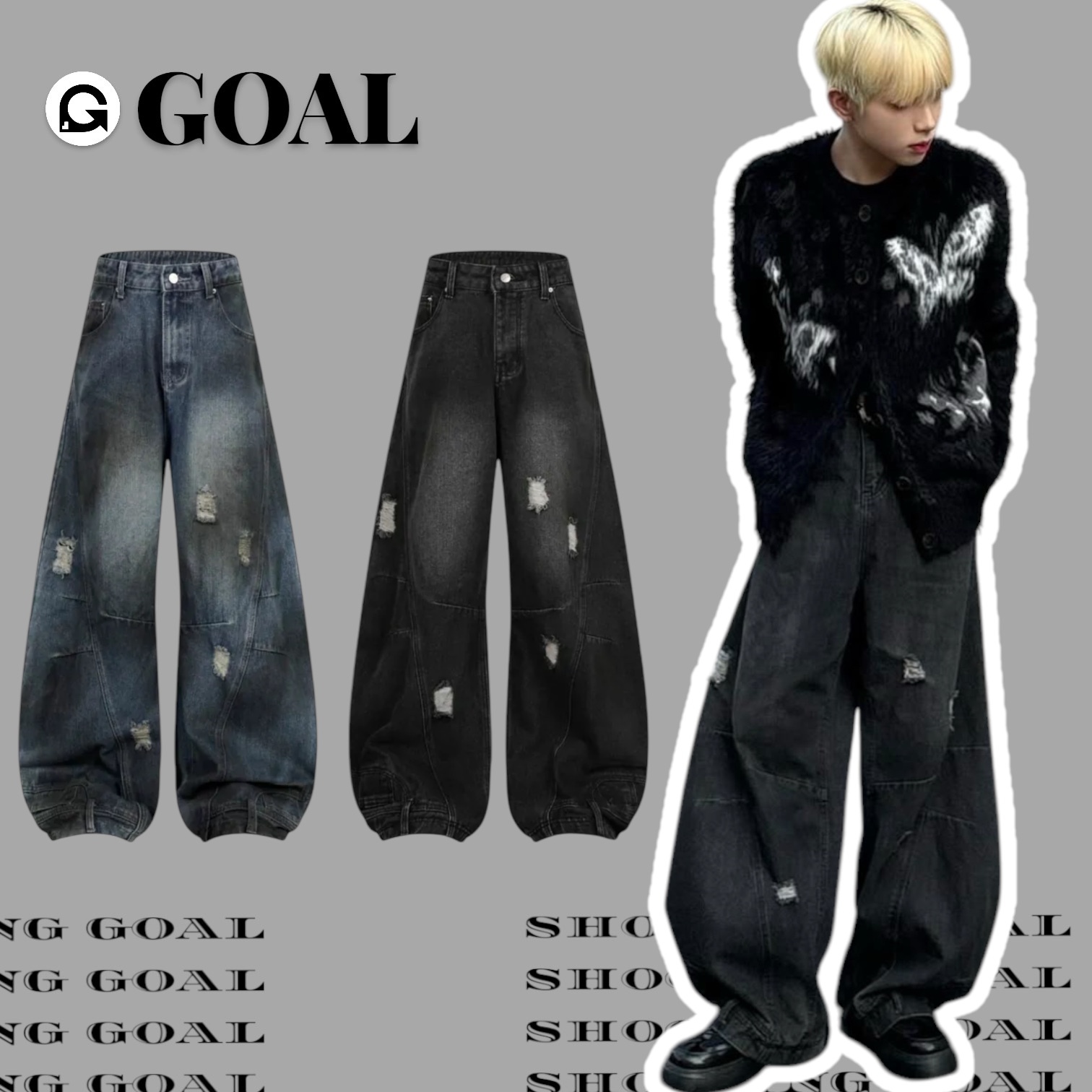 (goal) bosozo 做舊 水洗 彎刀 牛仔褲 8254