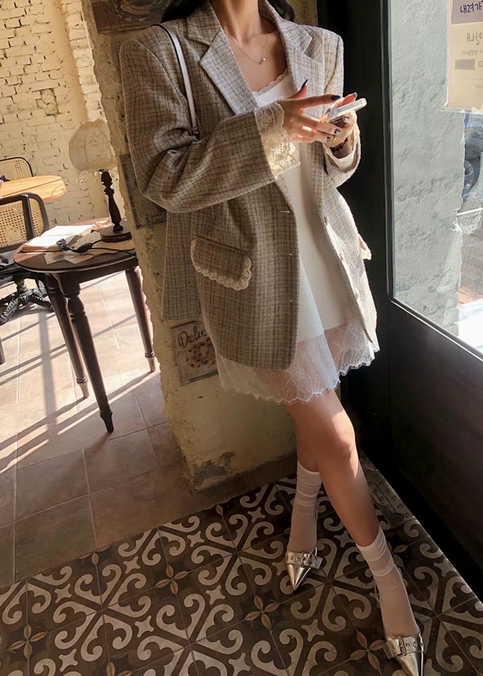 高級西裝蕾絲拼接