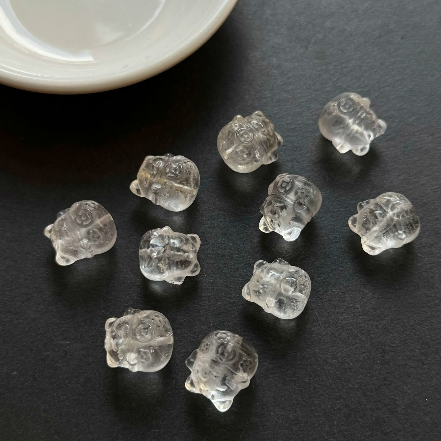 [原石] 白水晶 招財貓 通孔 水晶串珠材料