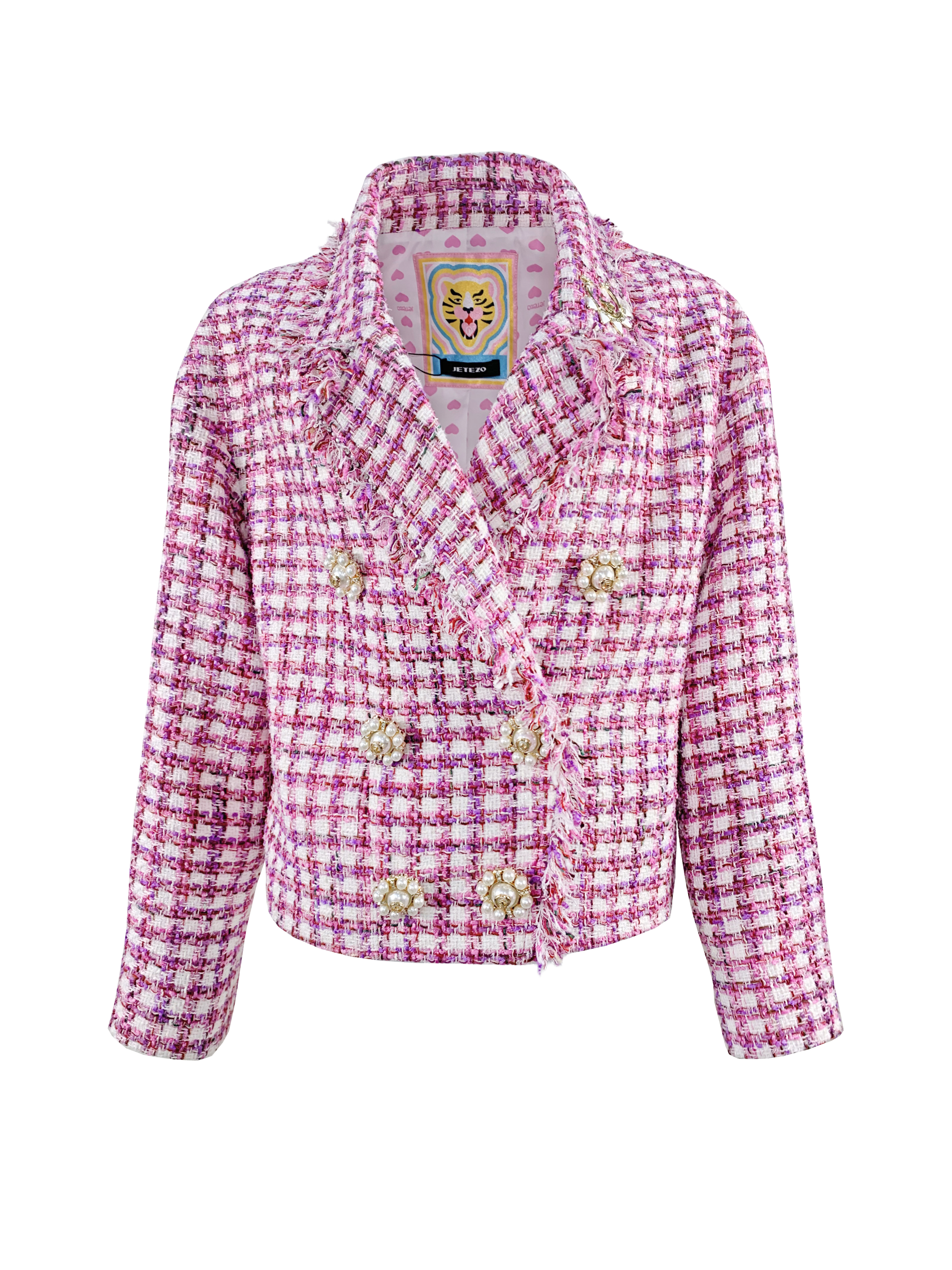 BB1AB807D1 花釦香霧粗花呢珍珠花釦毛邊小香風外套