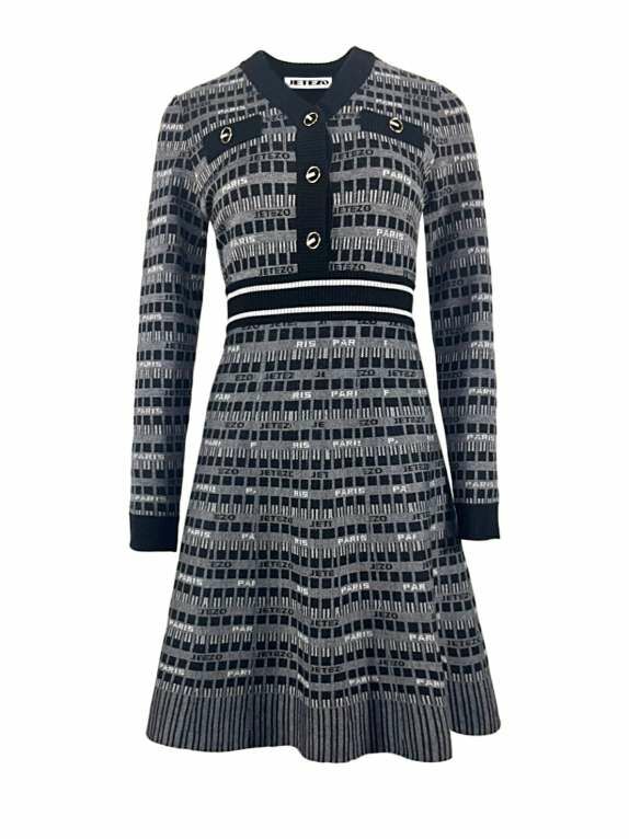 BB1HC202E1  巴黎字紋序曲拼紋針織A字微傘洋裝 (官網限定)