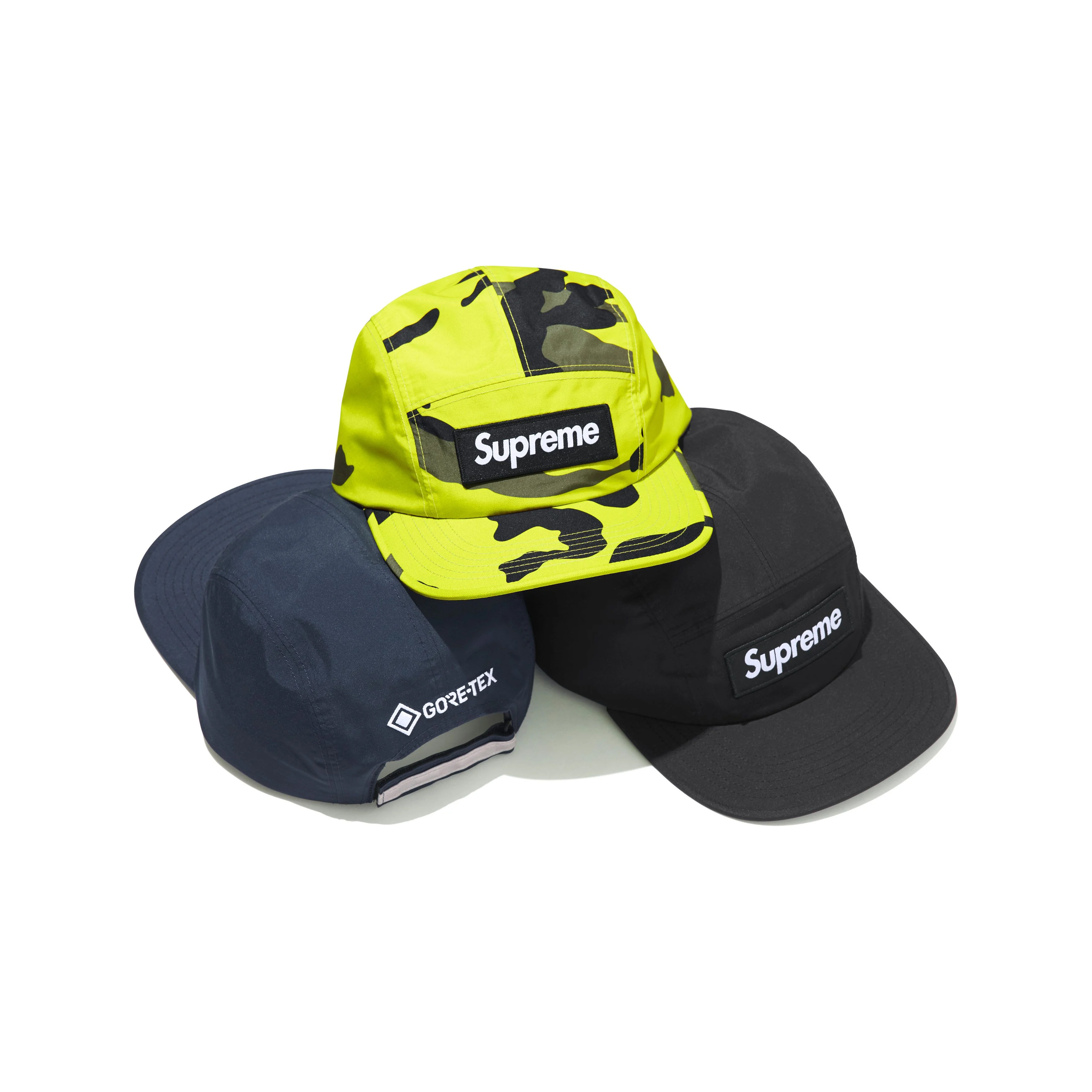 SUPREME GORE-TEX CAMP CAP SS25 五分割帽 防水 透氣 3M反光調節帶 黑/螢光迷彩-SS25H107