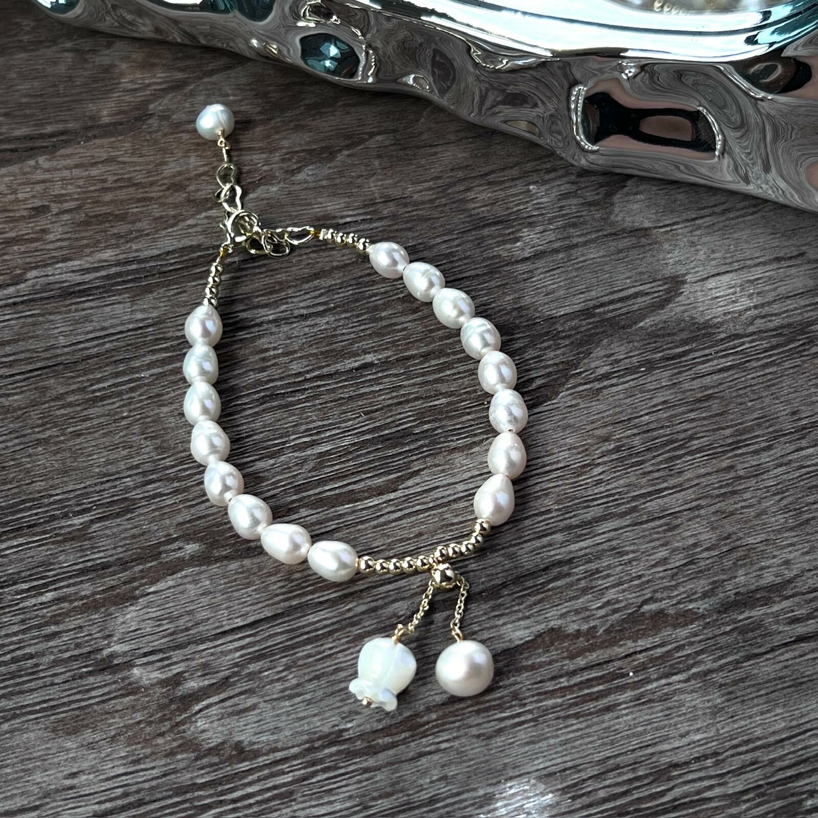 Bellflower Freshwater Pearl Bracelet (Handmade)