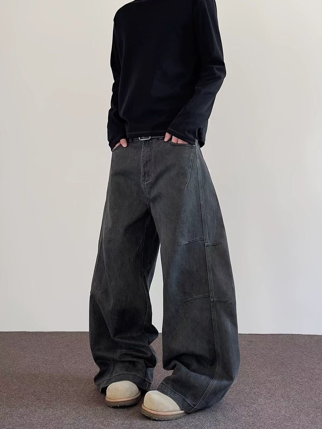 (GOAL) BANGOULUO 1050 美式復古水洗闊腿彎刀褲