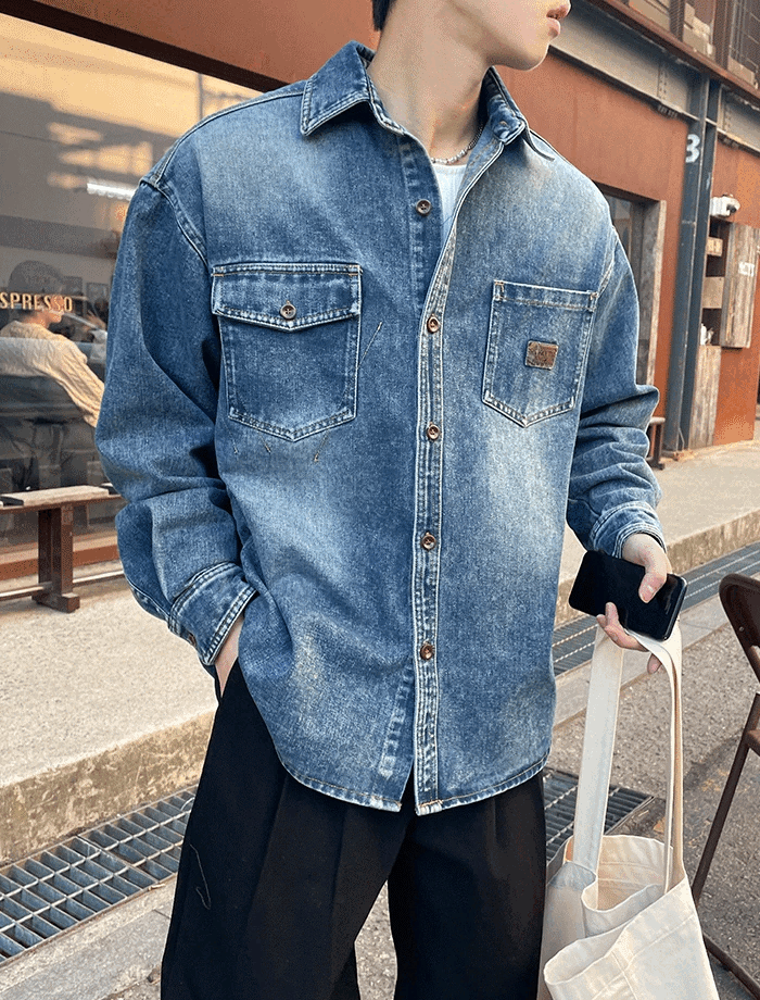 工裝補丁牛仔襯衫