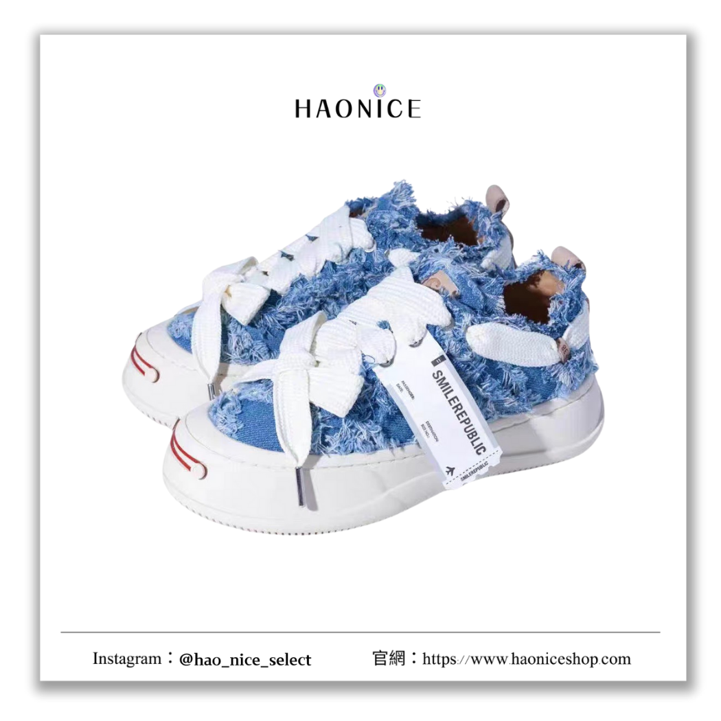 【HAO NICE】100%正韓 SMILEREPUBLIC 韓國潮牌🇰🇷蝴蝶結綁帶帆布厚底休閒鞋 布鞋