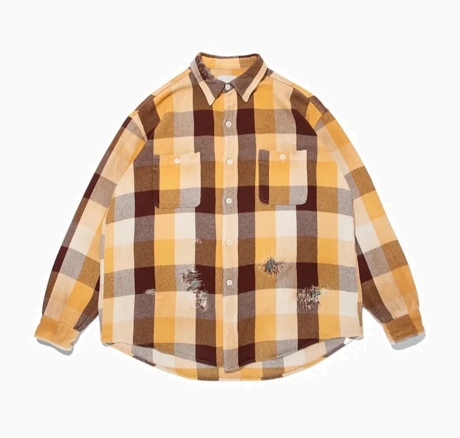 BOWWOW REPAIR AGEING FLANNEL SHIRTS - BROWN X YELLOW PRE ORDER ITEM (預訂中)