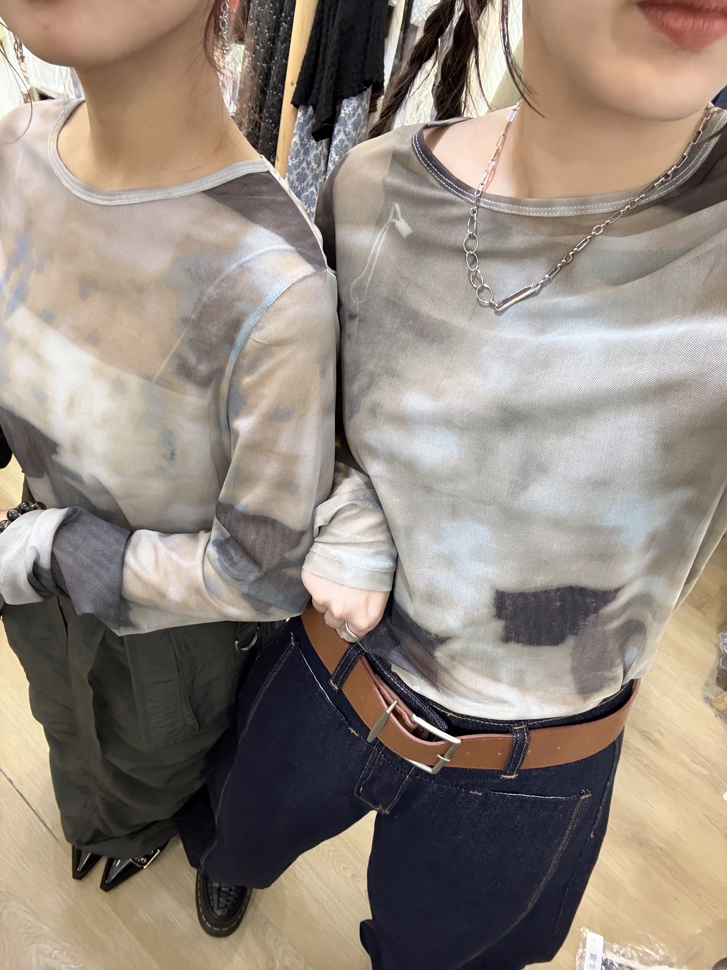 日系暈染圓領top