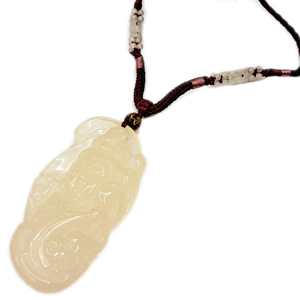 觀自在菩薩巧雕白玉髓項鍊【十方】133039