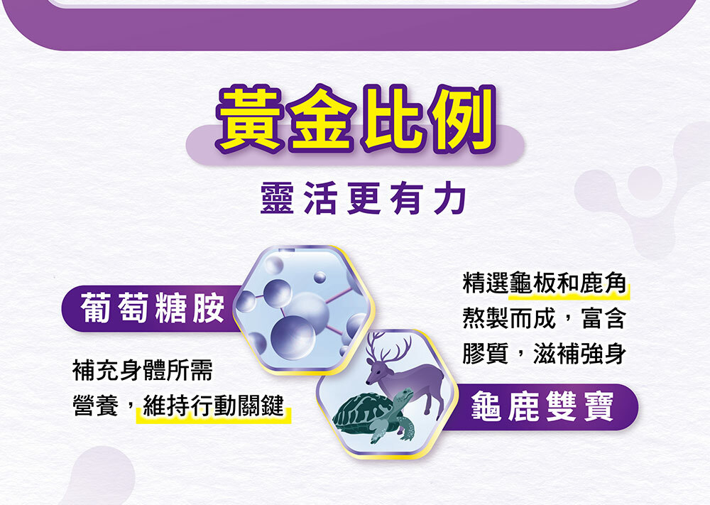 桂格康研家UC-II葡萄糖胺膠囊,守護關節靈活更全面的保健!內含葡萄糖胺與龜鹿雙寶,獨特的黃金比例配方,讓你關節靈活更有力。葡萄糖胺能夠補充身體所需營養,維持行動關鍵。