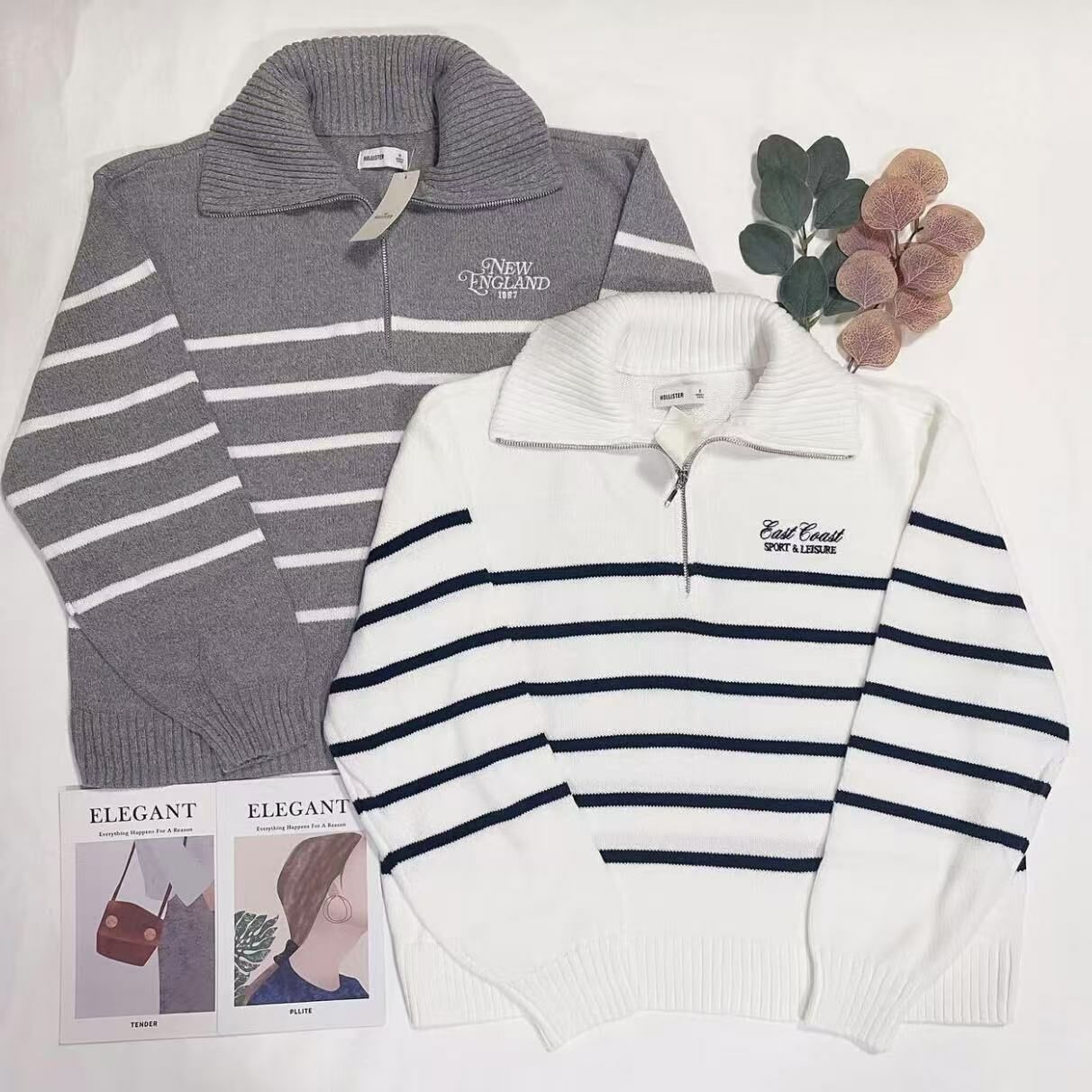 HOLLISTER HALF ZIP STRIPE MORIF JUMPER