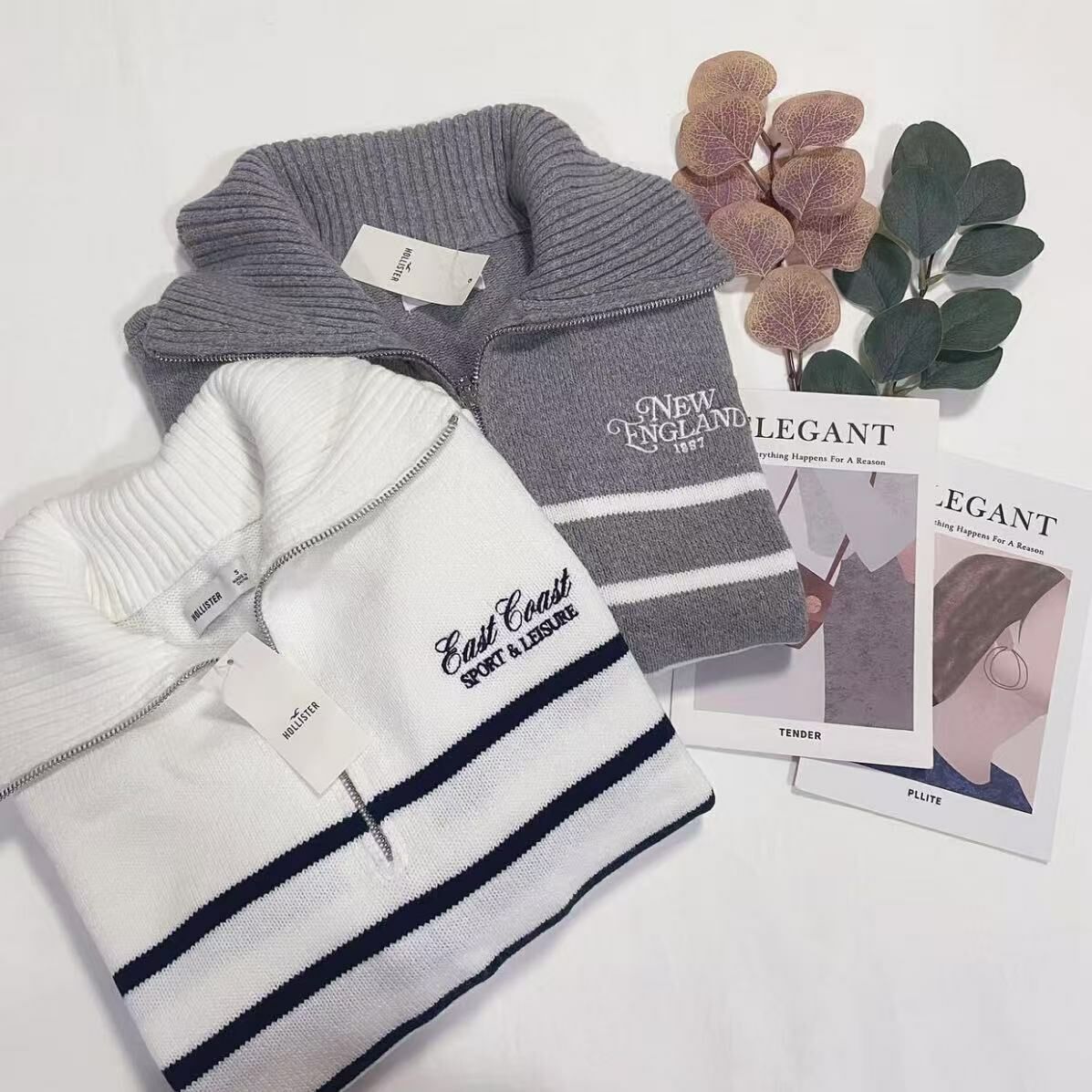 HOLLISTER HALF ZIP STRIPE MORIF JUMPER