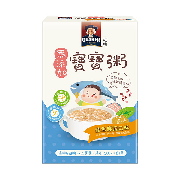 (1+1專屬體驗價 再折$60)桂格寶寶粥 鮭魚鮮蔬1盒 (150gX4包/盒)[本商品下單，再搭米麥精任1件現折$ 60]