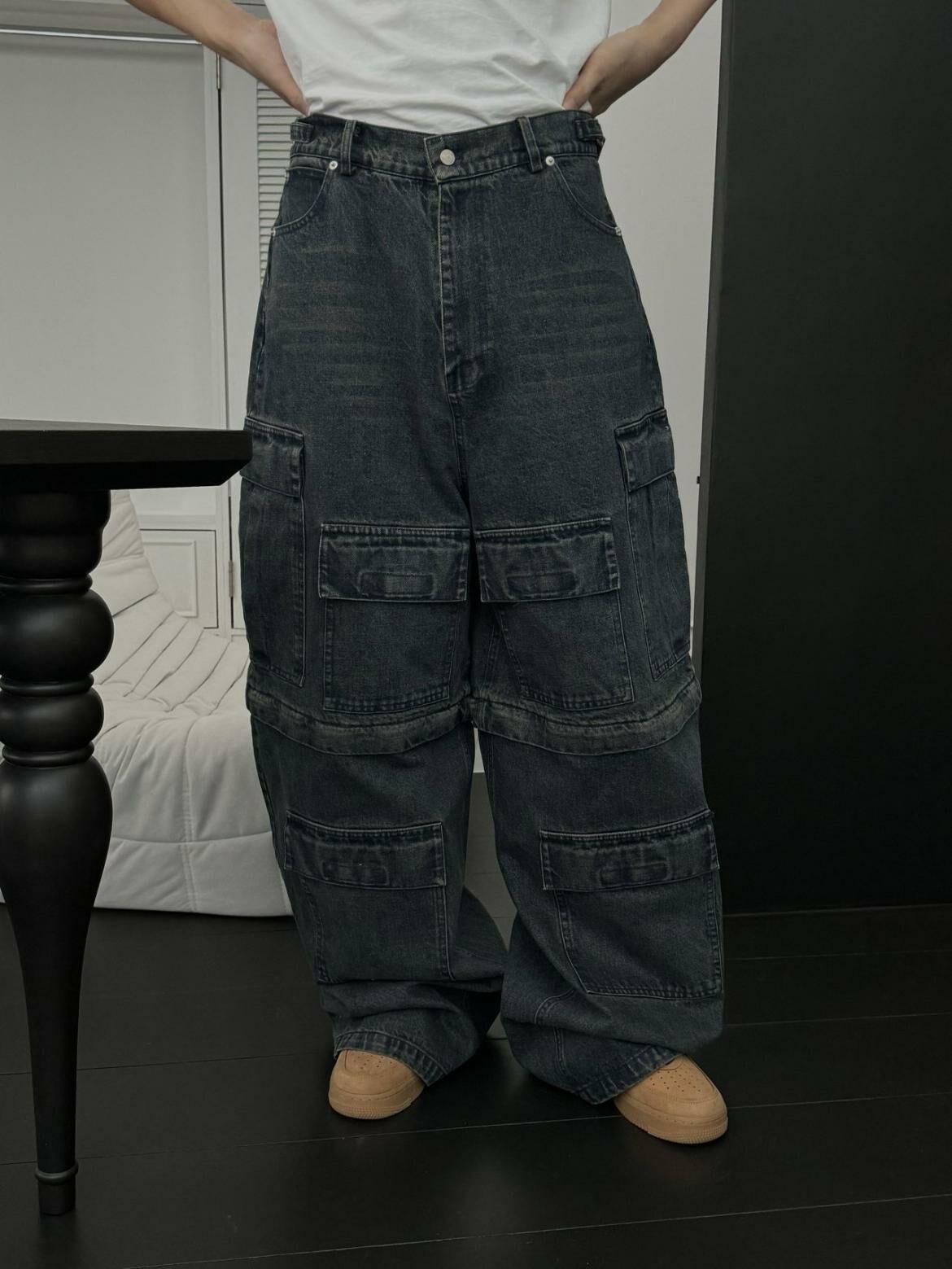 洗水工裝鬆身牛仔褲(可拆短褲) OUR ROOM-033P