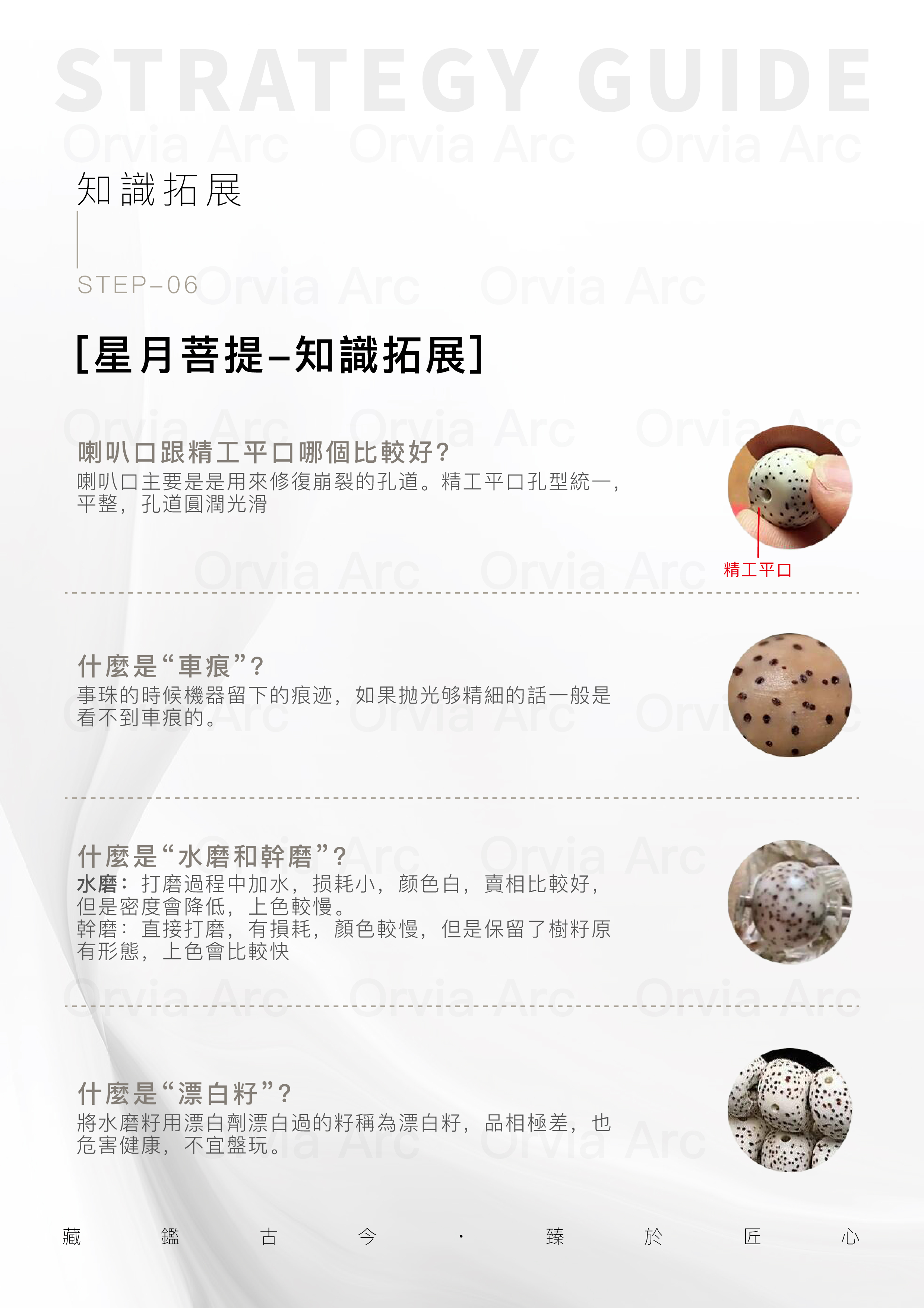 星月菩提知識拓展，喇叭口與精工平口對比，車痕、水磨和幹磨、漂白籽解析。