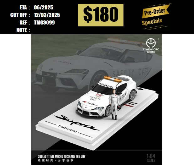 PO-$180 * TIME MICRO * 1:64 TOYOTA SUPRA A90 SAFETY CAR WHITE W/FIGURE [OD09/03]