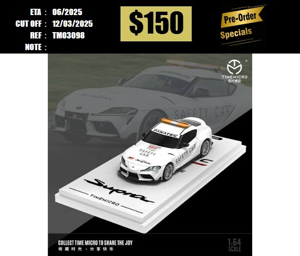 PO-$150 * TIME MICRO * 1:64 TOYOTA SUPRA A90 SAFETY CAR WHITE [OD09/03]