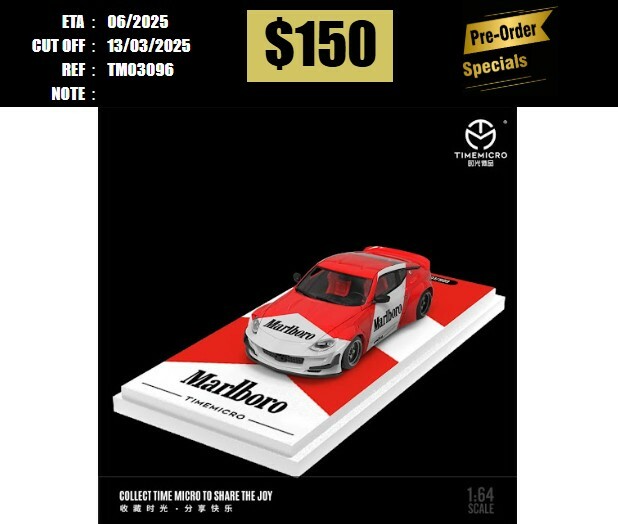 PO-$150 * TIME MICRO * 1:64 NISSAN FAIRLADY Z 400Z MALBORO [OD09/03]