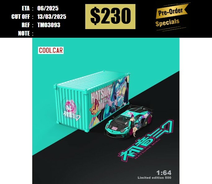 PO-$230 * TIME MICRO * 1:64 LAMBORGHINI AVENTADOR LP700-4 GT EVO HATSUNE MIKU W/FIGURE + CONTAINER [OD09/03]