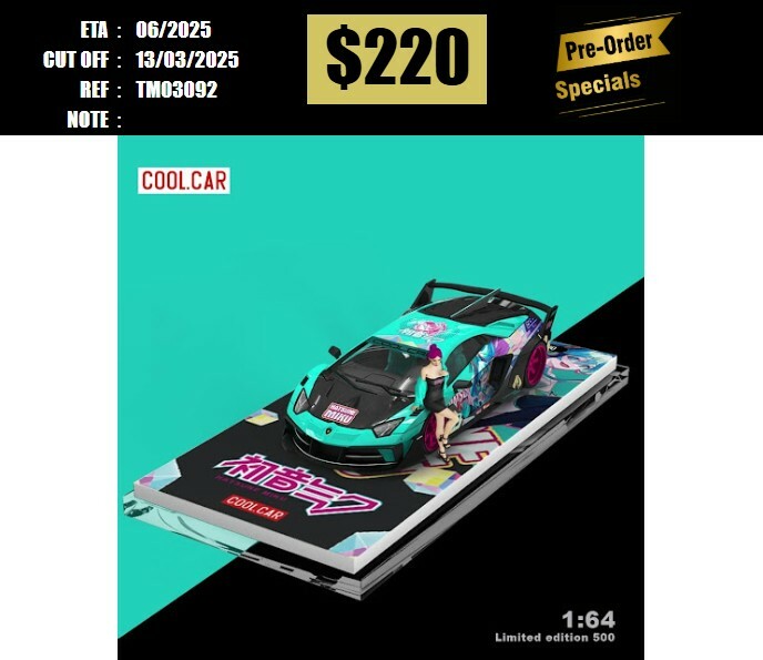 PO-$220 * TIME MICRO * 1:64 LAMBORGHINI AVENTADOR LP700-4 GT EVO HATSUNE MIKU W/FIGURE [OD09/03]