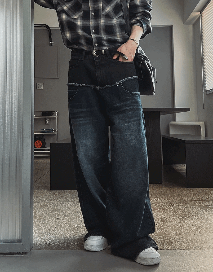 Kio 雙色疊層牛仔褲