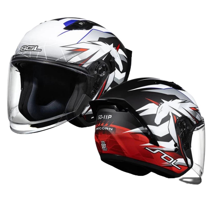 SOL SO-11P 彩繪 UNICORN 消光黑/紅 3/4罩 獨角獸