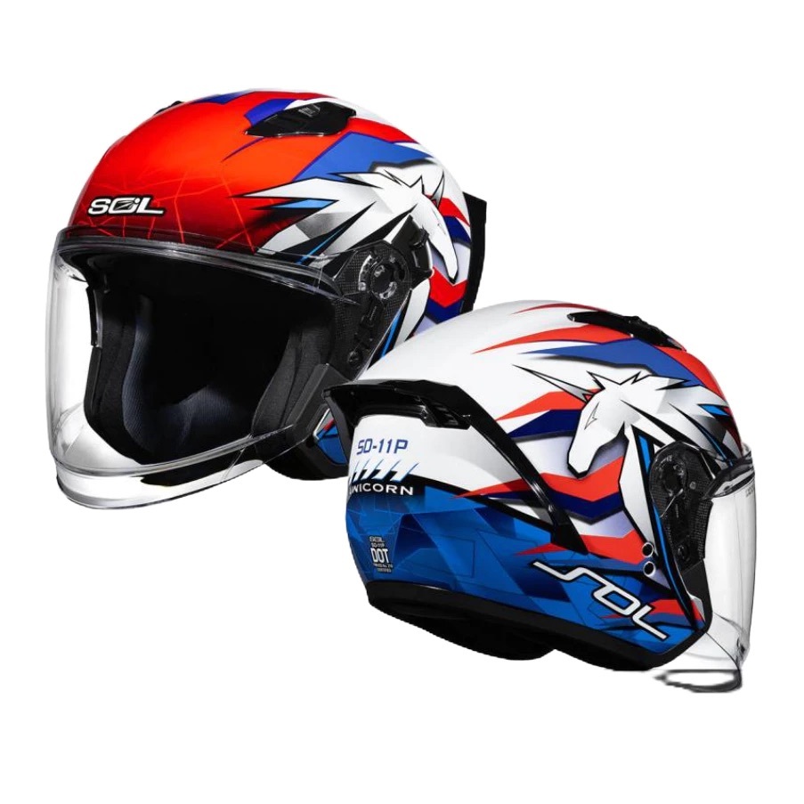 SOL SO-11P 彩繪 UNICORN 白/藍紅 3/4罩 獨角獸