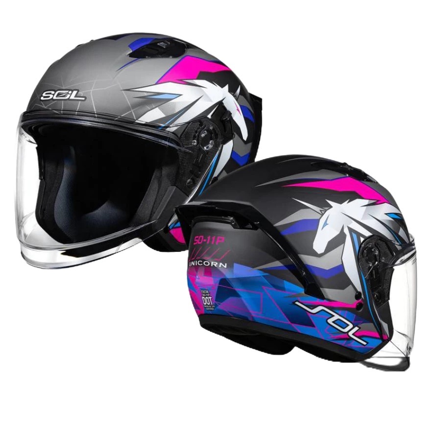 SOL SO-11P 彩繪 UNICORN 消光黑/粉 3/4罩 獨角獸