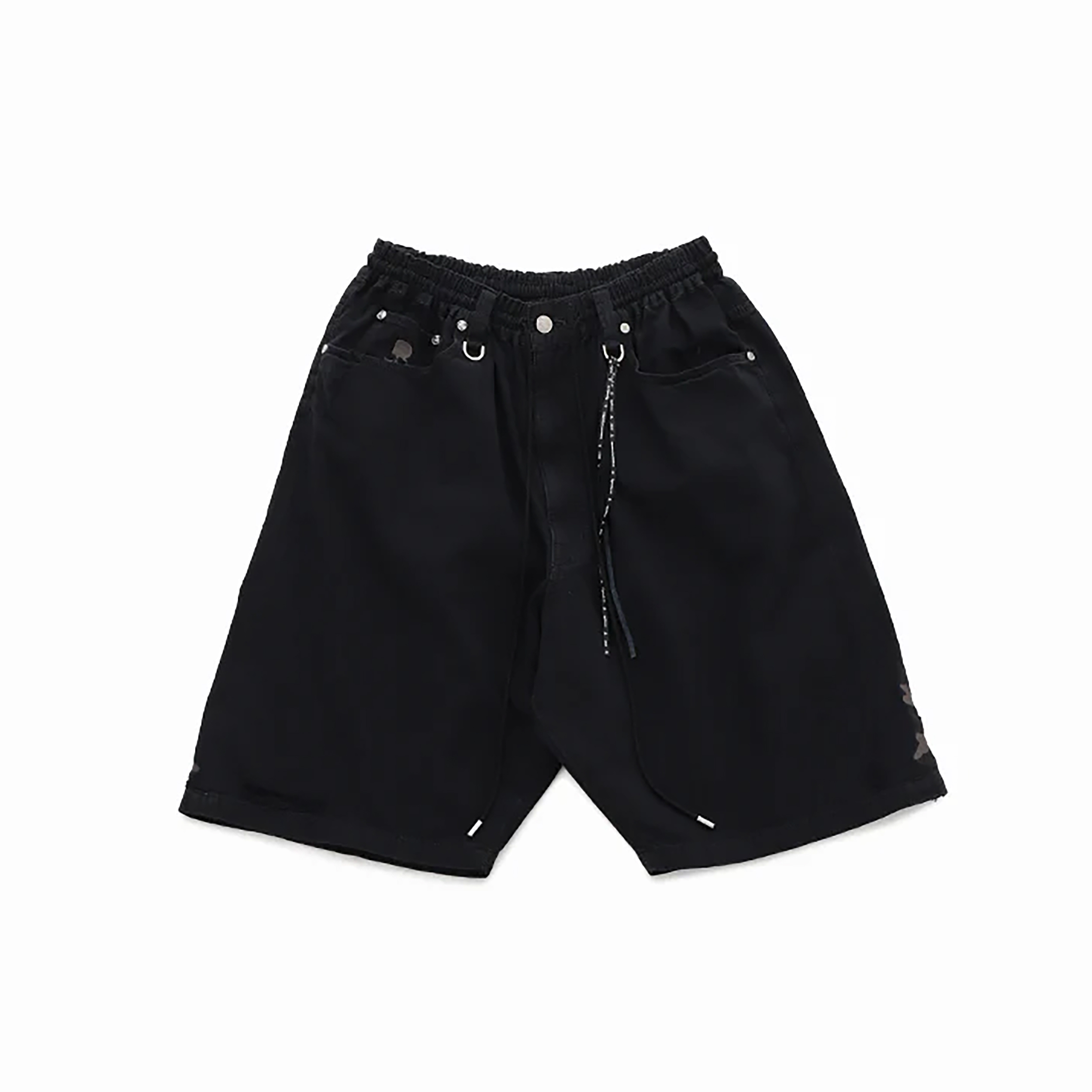 MASTERMIND JAPAN MJ DISTRESSED EASY DENIM SHORTS 6OZ MMJ 金屬吊環 綁繩 刺繡骷髏 破壞單寧短褲-MJ25E14-PA024