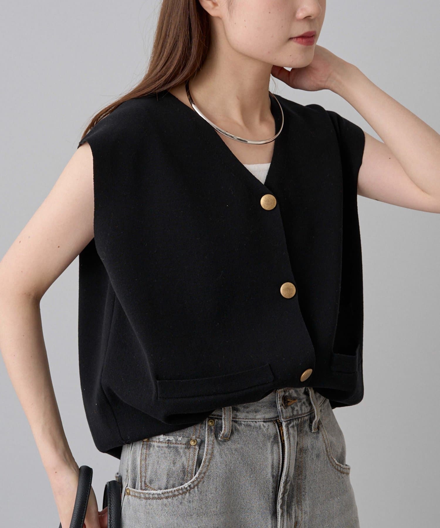 PUAL CE CIN(ピュアルセシン)  ニットジレベスト黑（0251050120）