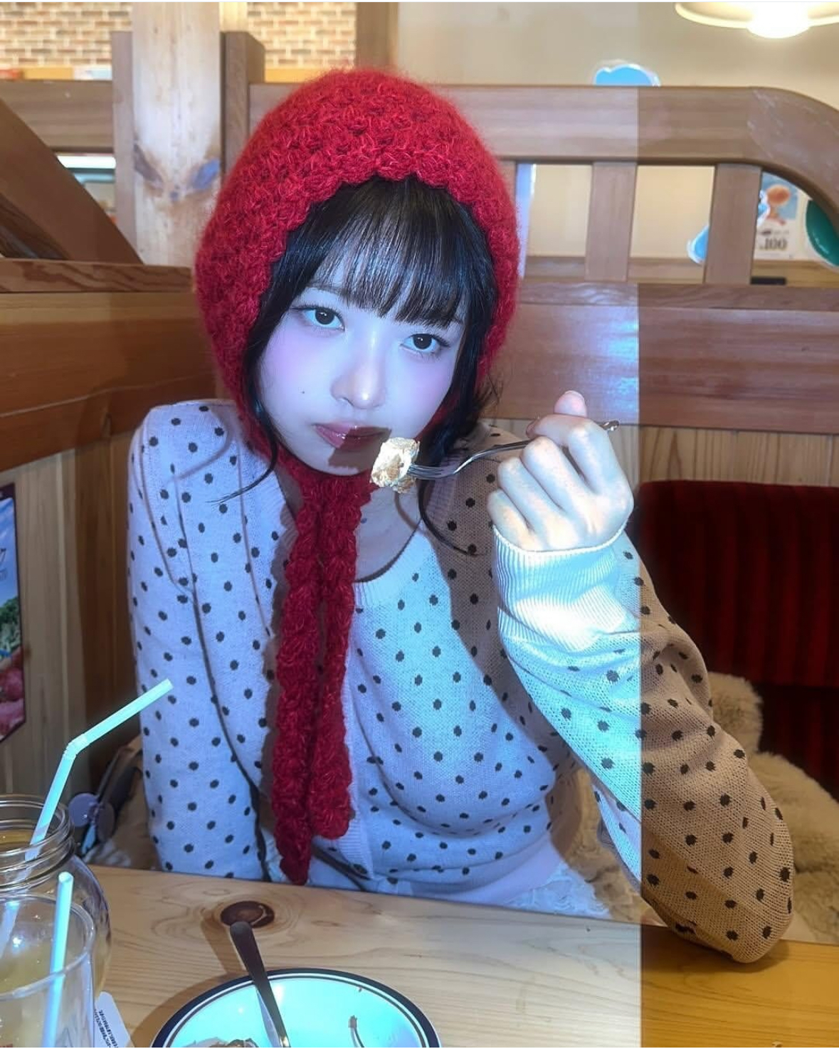 SCULPTOR) REI同款！Polka Dot Cardigan Baby Pink/Brown