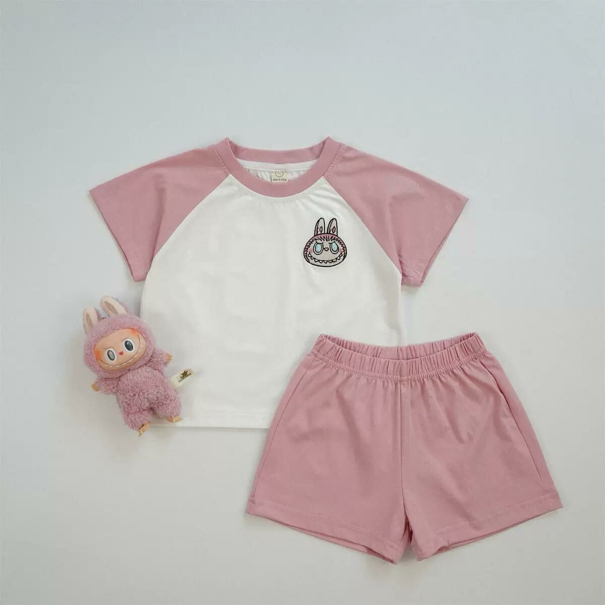 韓版 Labubu 夏季刺繡拼袖套裝  現貨