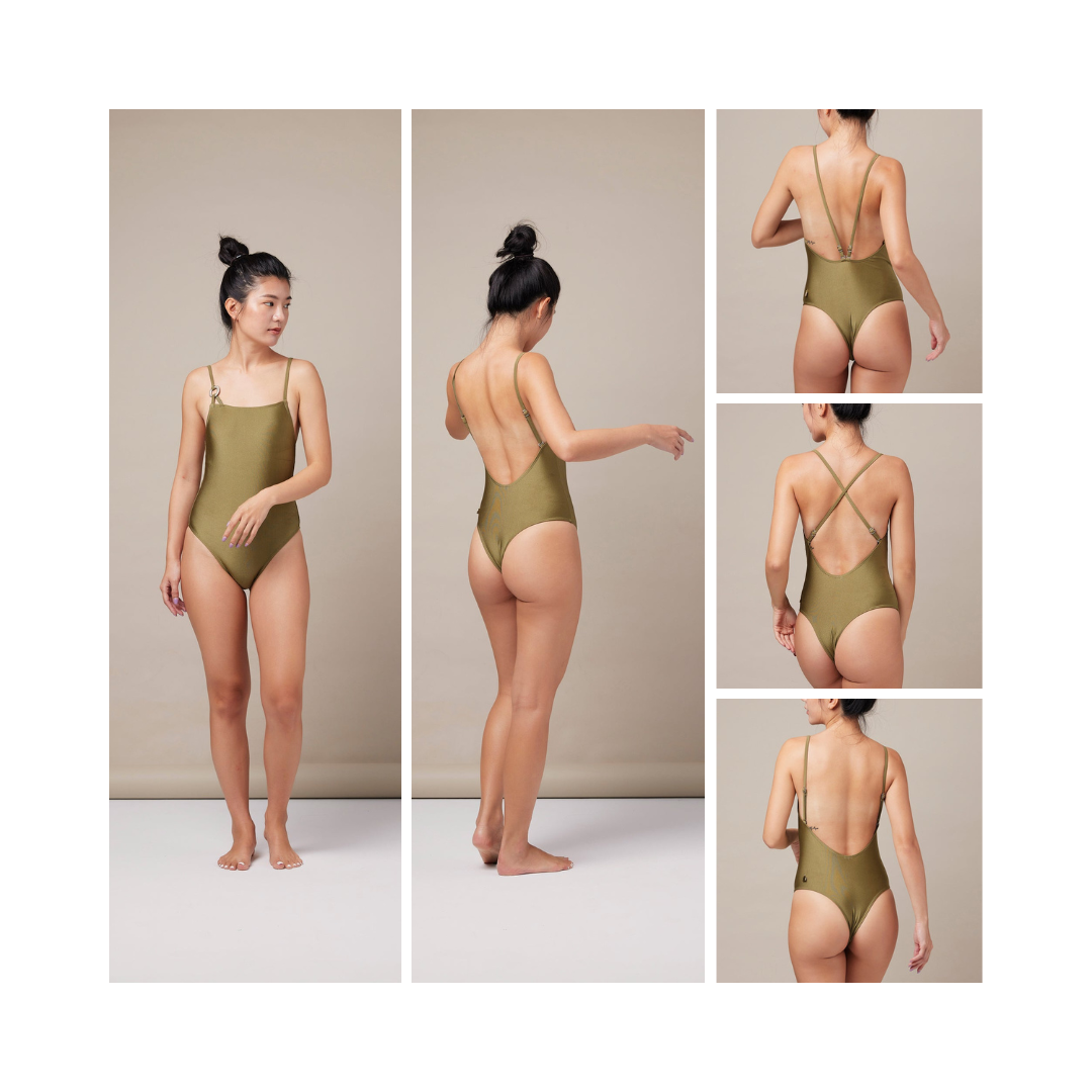 [售完為止]▲moun 平口不對稱連身 Martini-青草綠