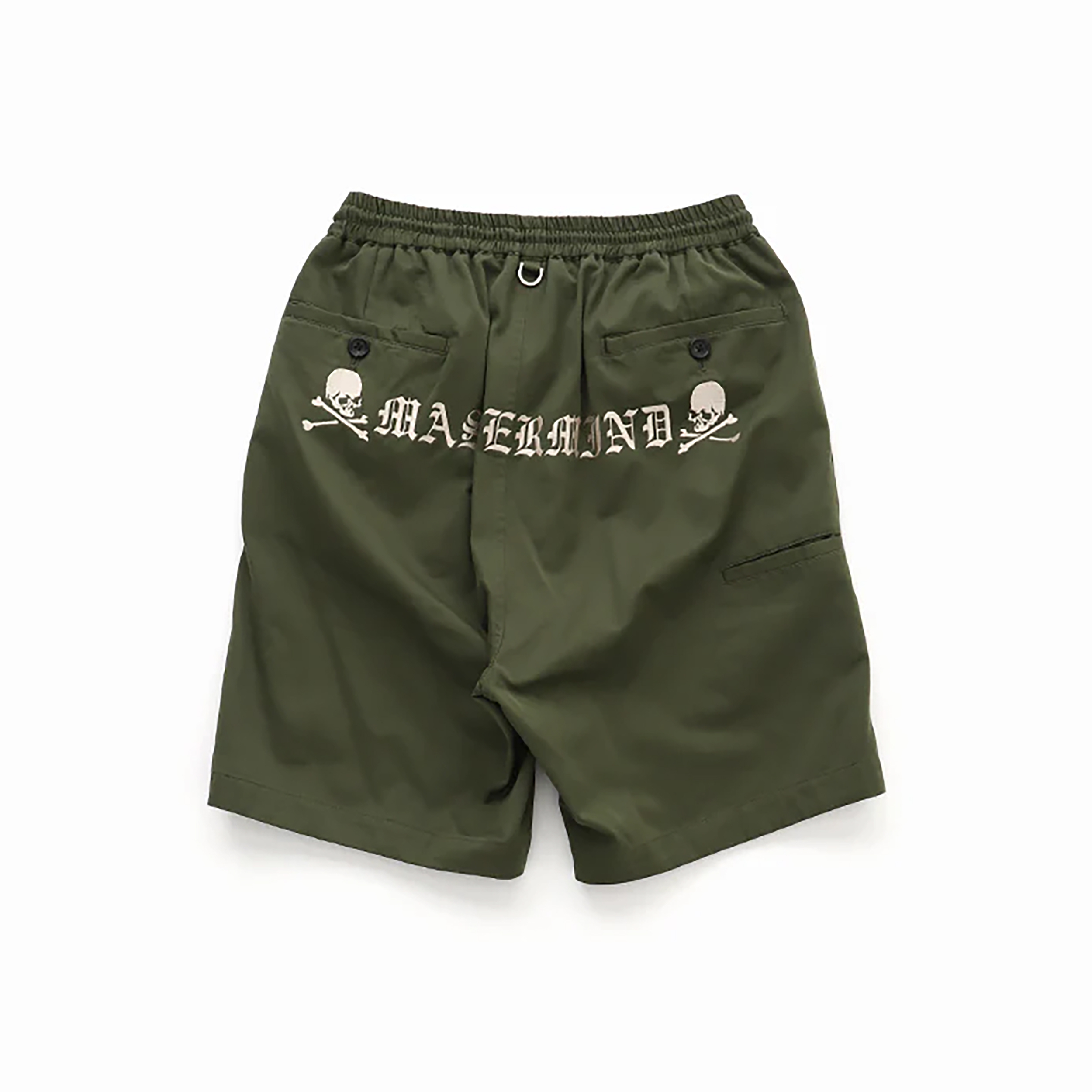 MASTERMIND JAPAN MJ EASY SHORTS MMJ 金屬吊環 綁繩 哥德字體 雙骷髏 刺繡 短褲 軍綠色-MJ25E14-PA032