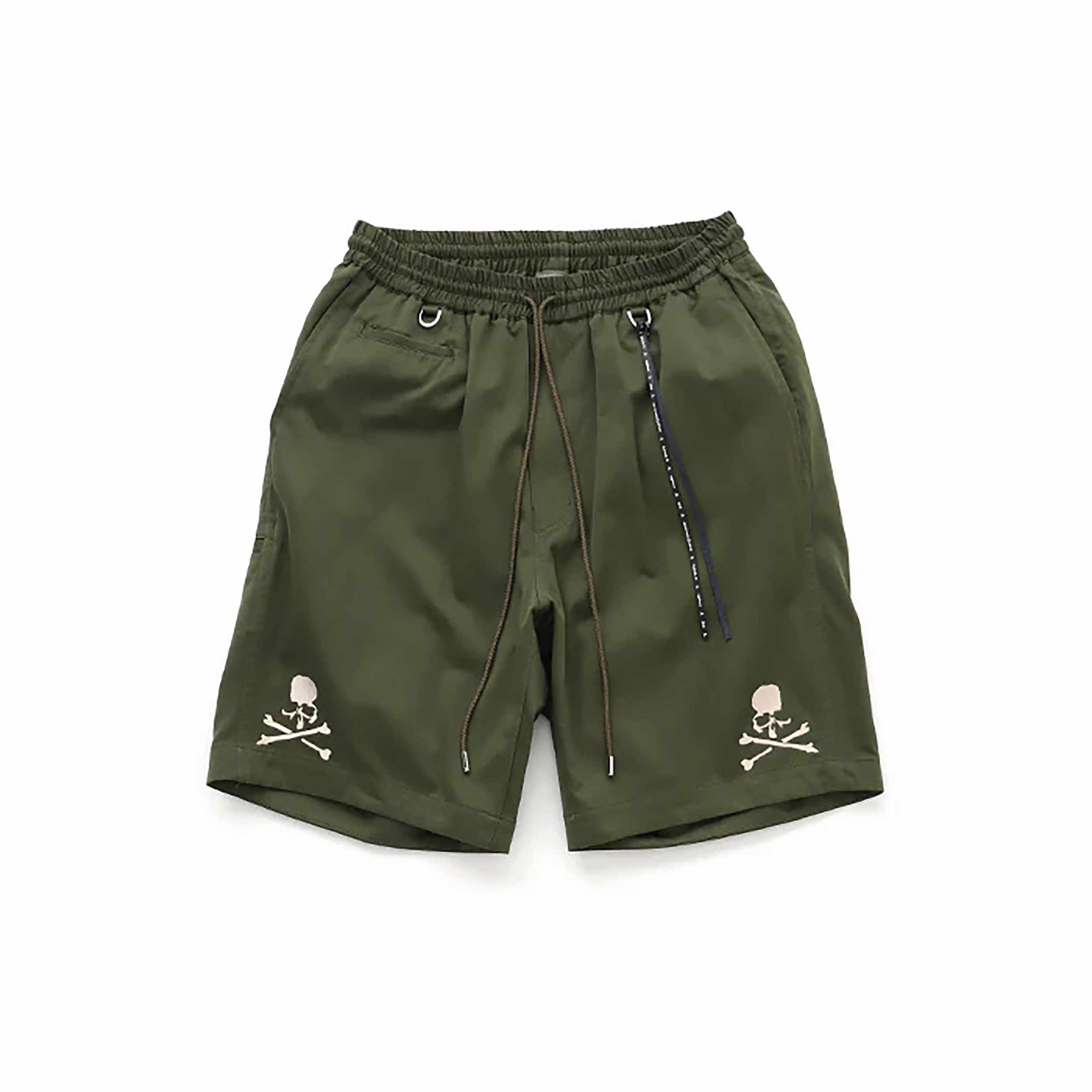 MASTERMIND JAPAN MJ EASY SHORTS MMJ 金屬吊環 綁繩 哥德字體 雙骷髏 刺繡 短褲 軍綠色-MJ25E14-PA032