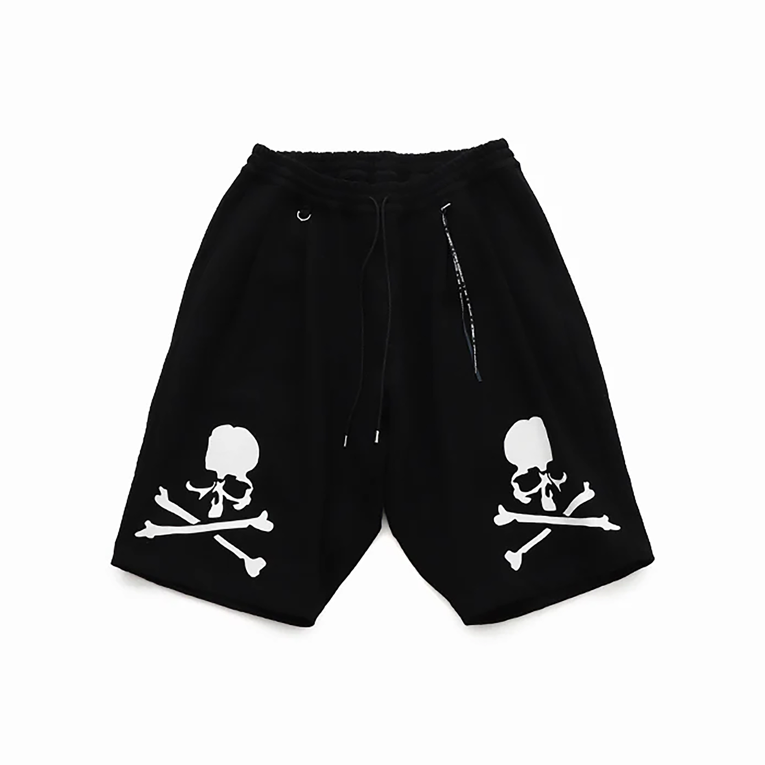 MASTERMIND WORLD MW OG SWEATSHORTS MMW 金屬吊環 綁繩 大字 燙印雙骷髏 純棉 短褲 黑白-MW25S14-PA045