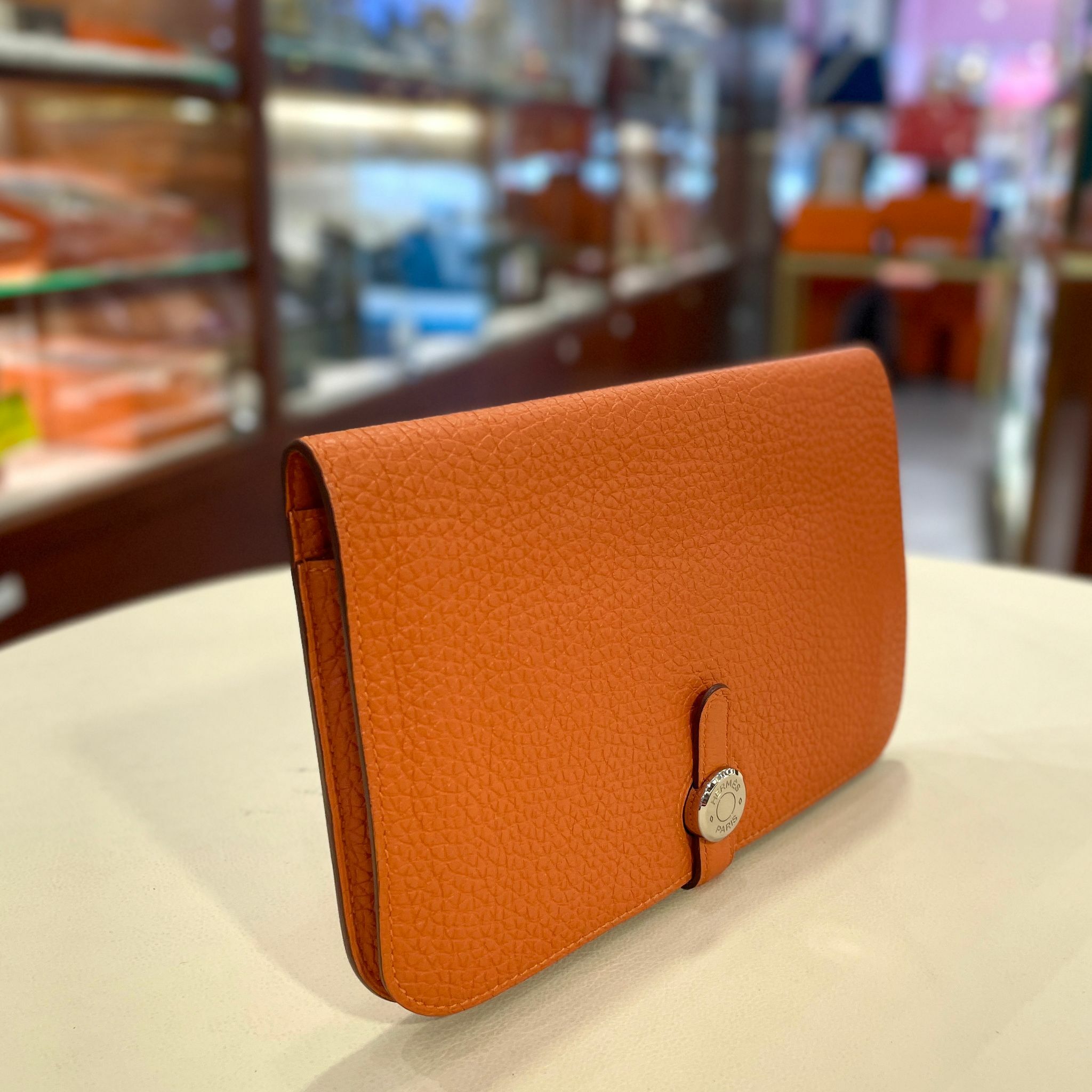 95%NEW二手HERMES長銀包 P刻 愛馬仕橙色TOGO皮/銀扣 Dogon Duo Wallet 93/ORANGE PHW #香榭站正品