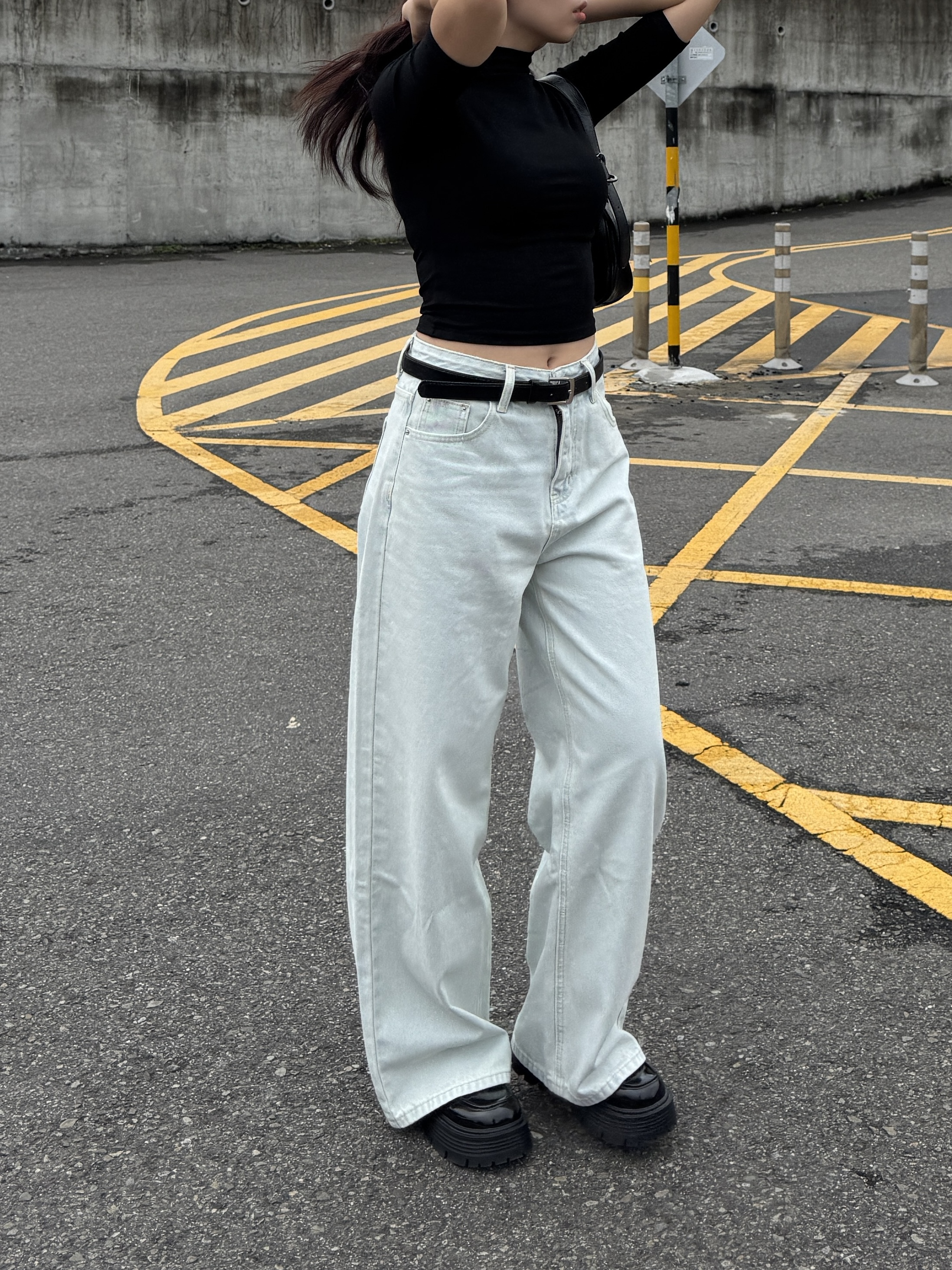 自訂！附皮帶🪜直筒修身落地牛仔褲(2色)
