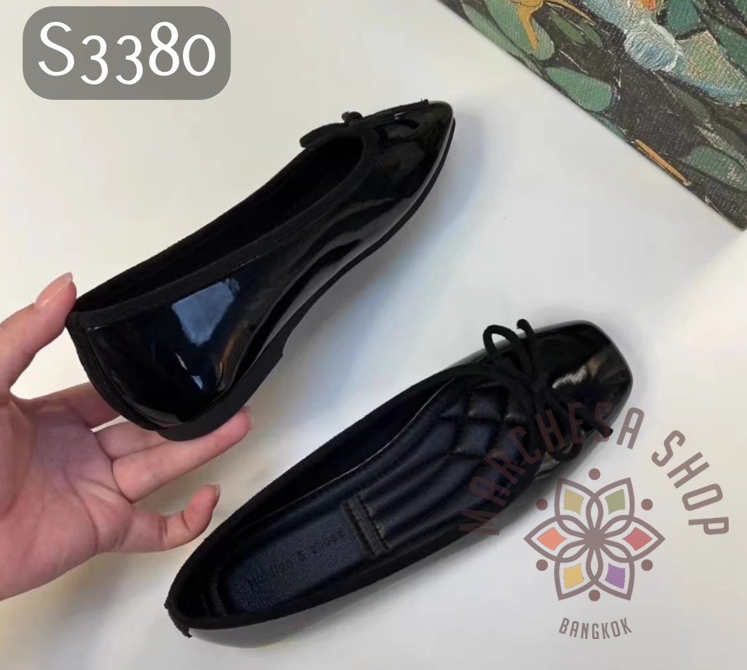 S3380 - 牛漆皮純色蝴蝶結芭蕾舞鞋 (2種高度)