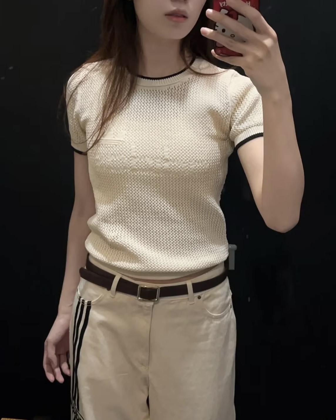 ADIDAS ORIGINALS PREMIUM 針織鏤空短袖 白色