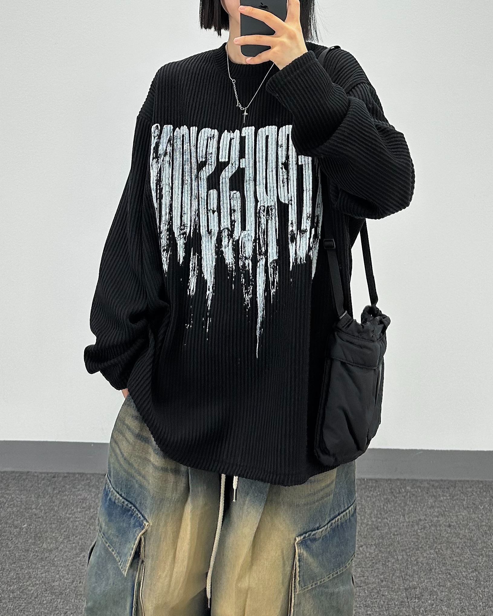 羅紋褶皺印花T恤