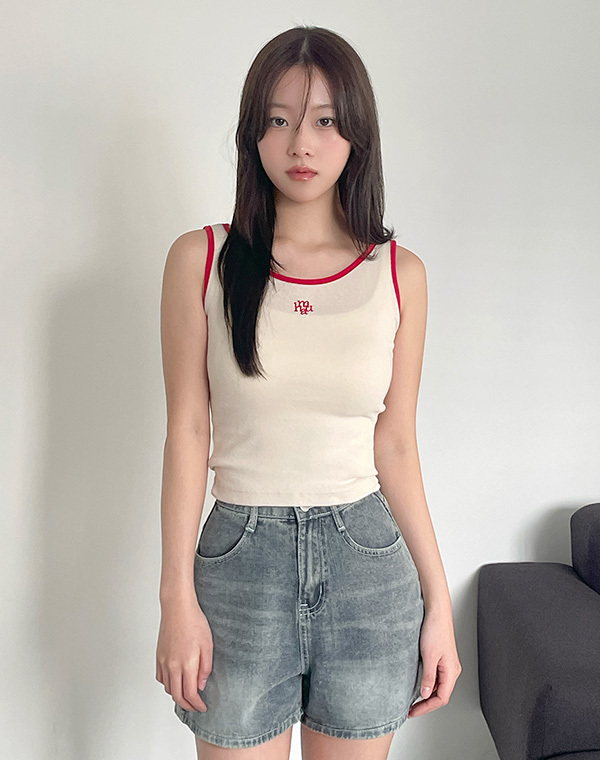 韓國muahmuah授權 經典個性撞色滾邊小LOGO背心