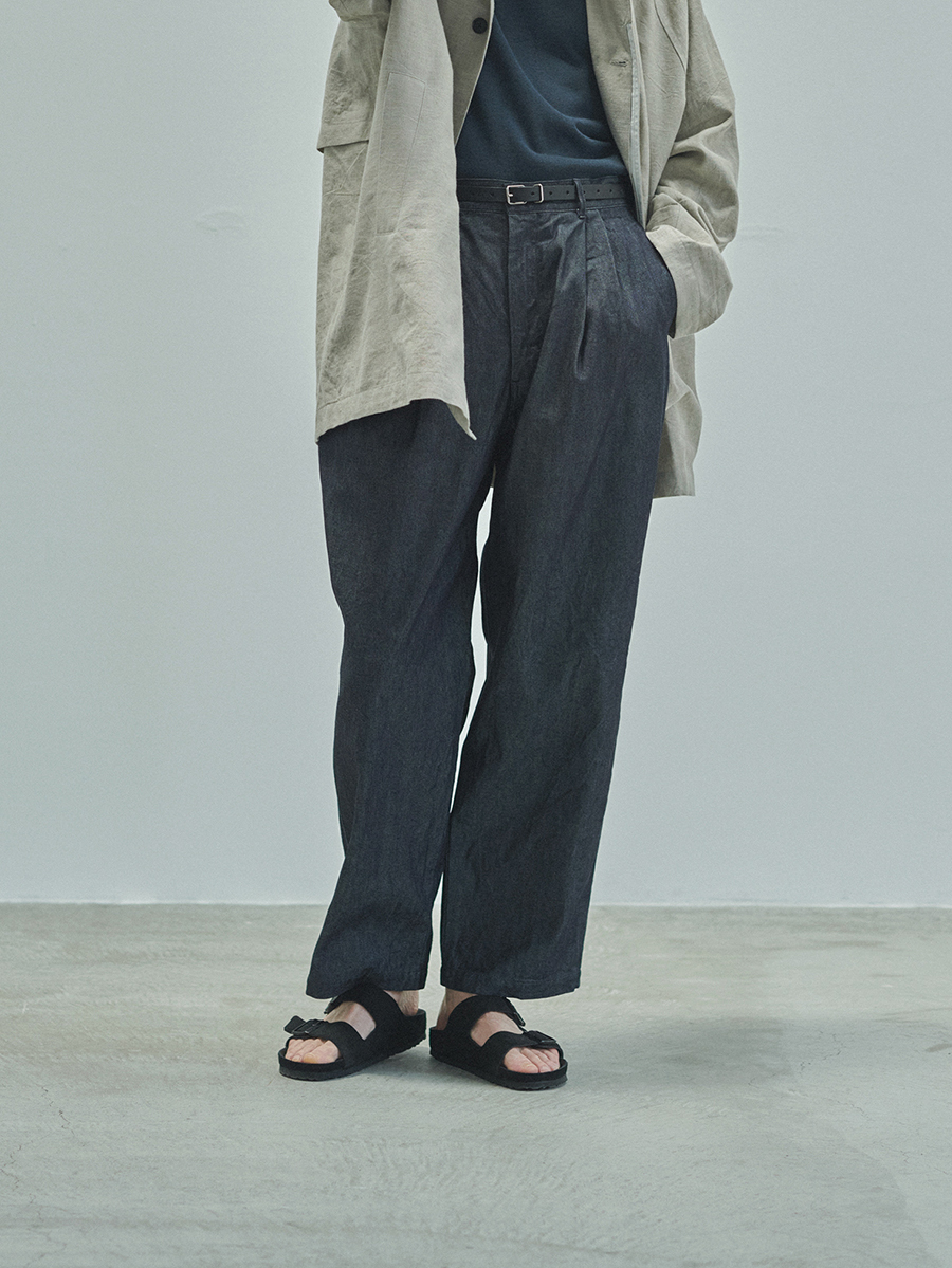 Still By Hand 10oz Denim 2 Tuck Pants Navy DN04251