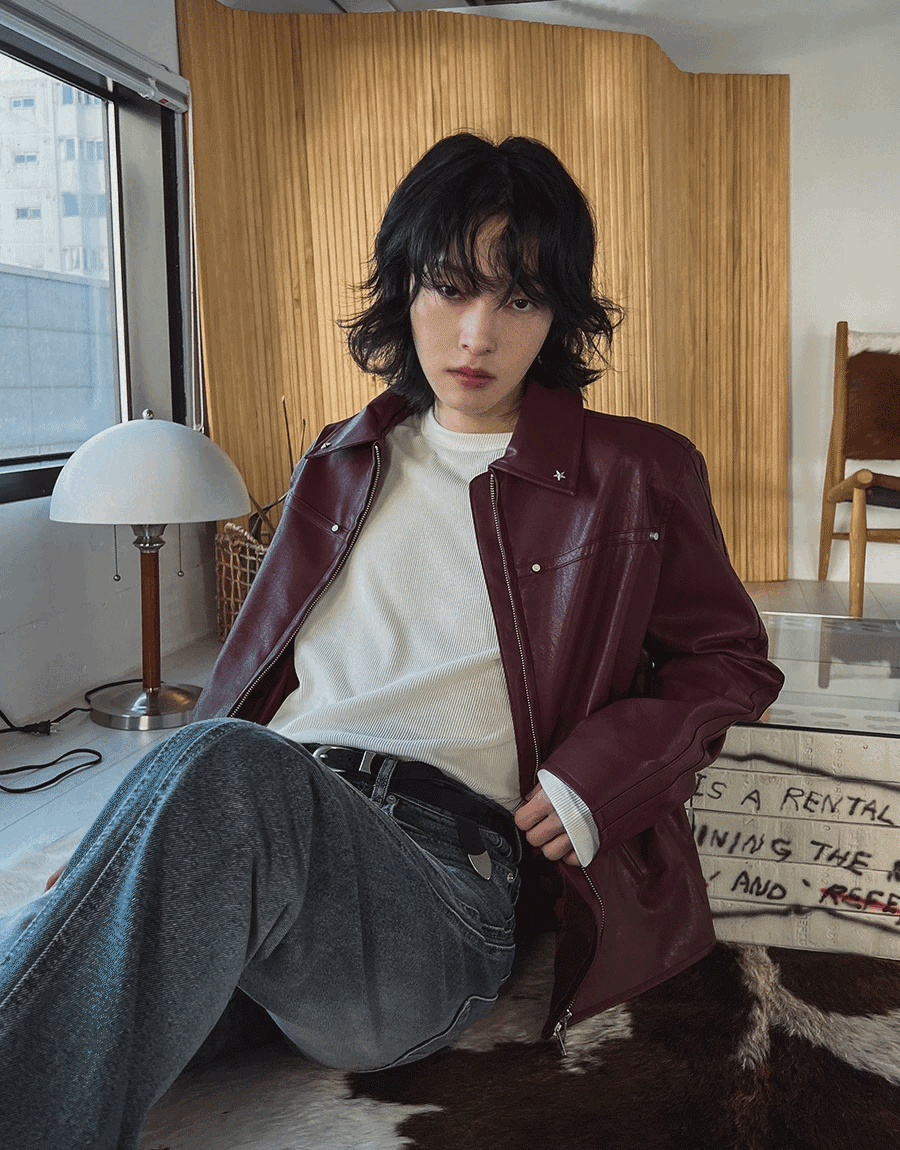 (韓國獨家特價)星星鉚釘皮衣外套