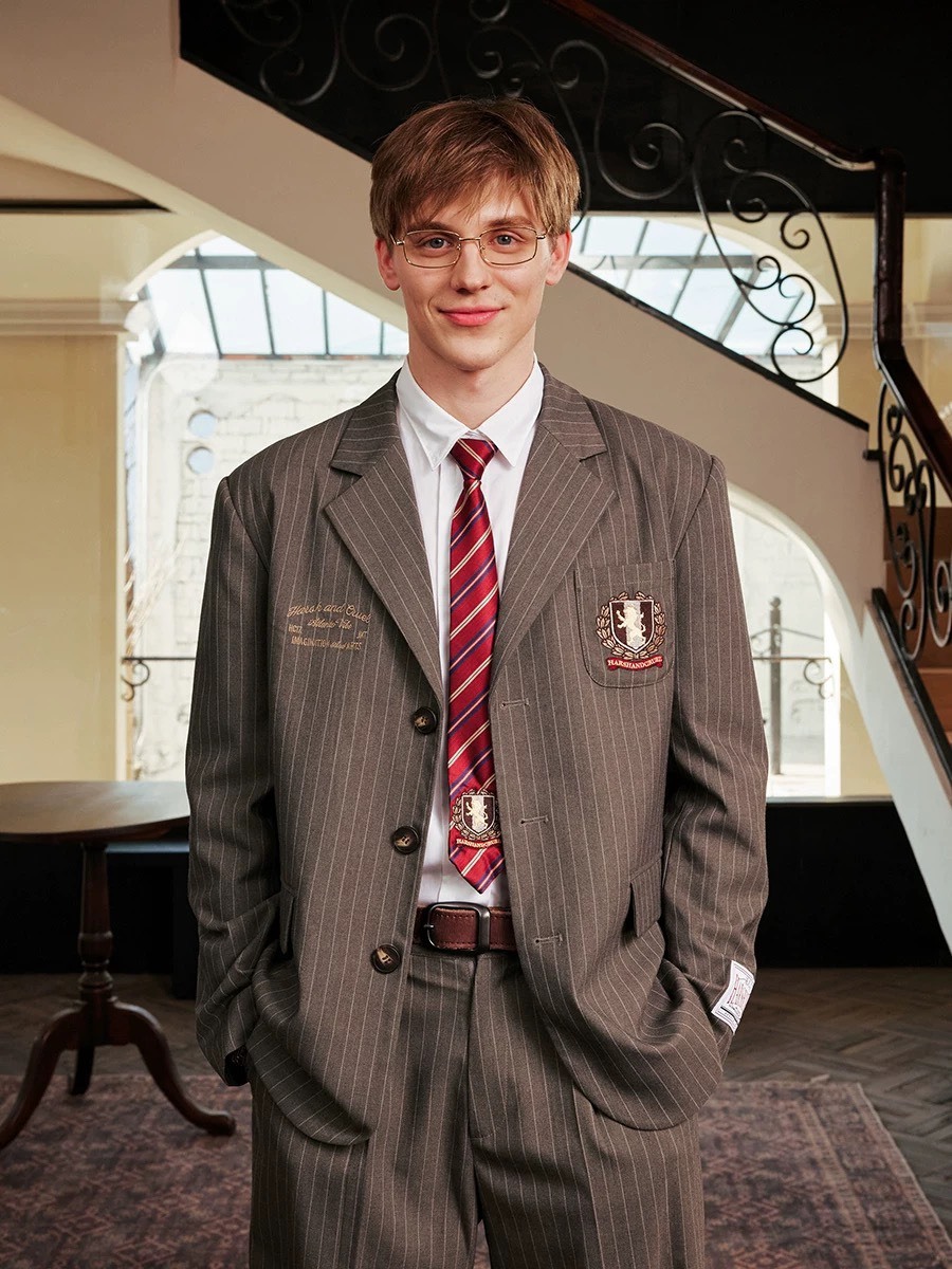 Harsh and Cruel 復古學院風 刺繡條紋 寬鬆西裝外套 HL251110102