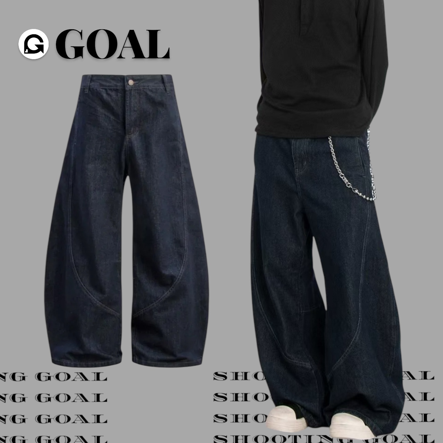 (GOAL) BANGOULUO 1035 美式原色單寧闊腿彎刀褲