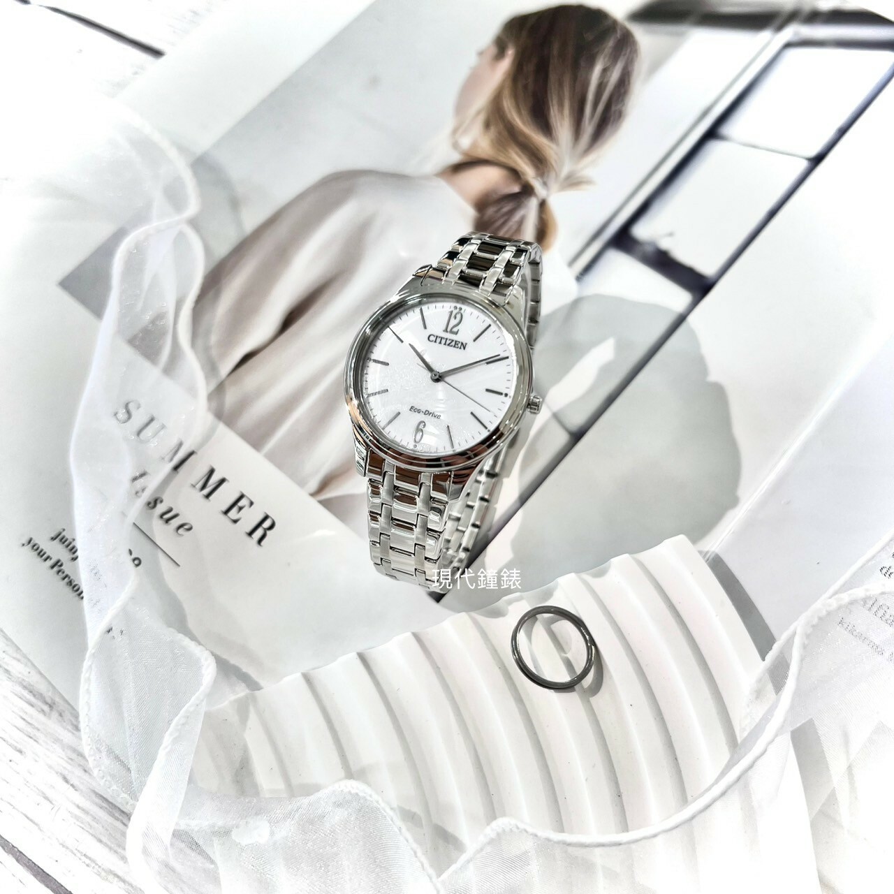 【CITIZEN 星辰】LADY'S系列 雲彩面板光動能腕錶EM0411-71A 34mm現代鐘錶