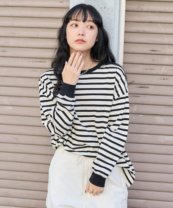 FREAK'S STORE ボーダー ビッグロンT黑白條紋（1120248902540）