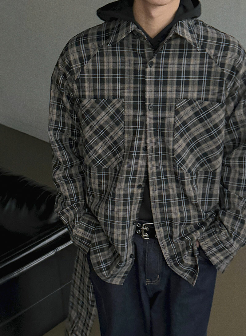 Woody 交叉分層格紋襯衫